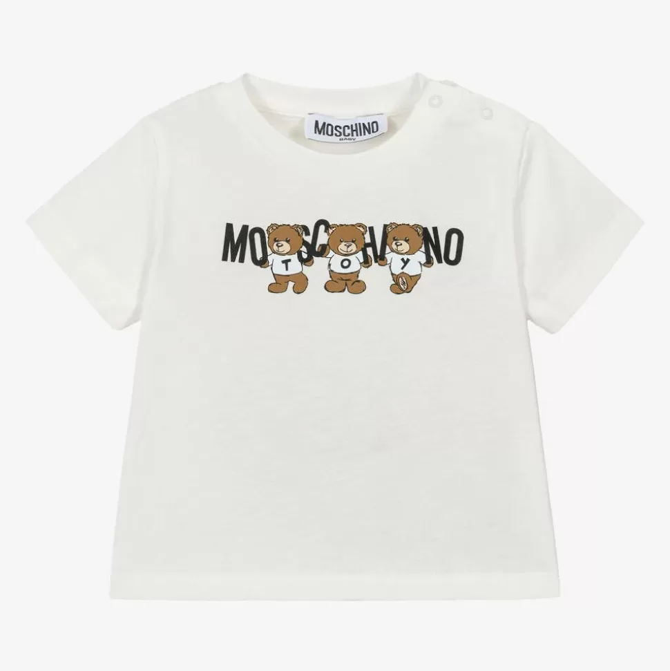 Moschino Baby Ivory Cotton Teddy Bear Baby T-Shirt^ Tops