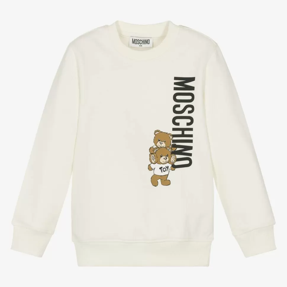 Moschino Kid-Teen Ivory Cotton Teddy Bear Sweatshirt^BOY Tops | Tops