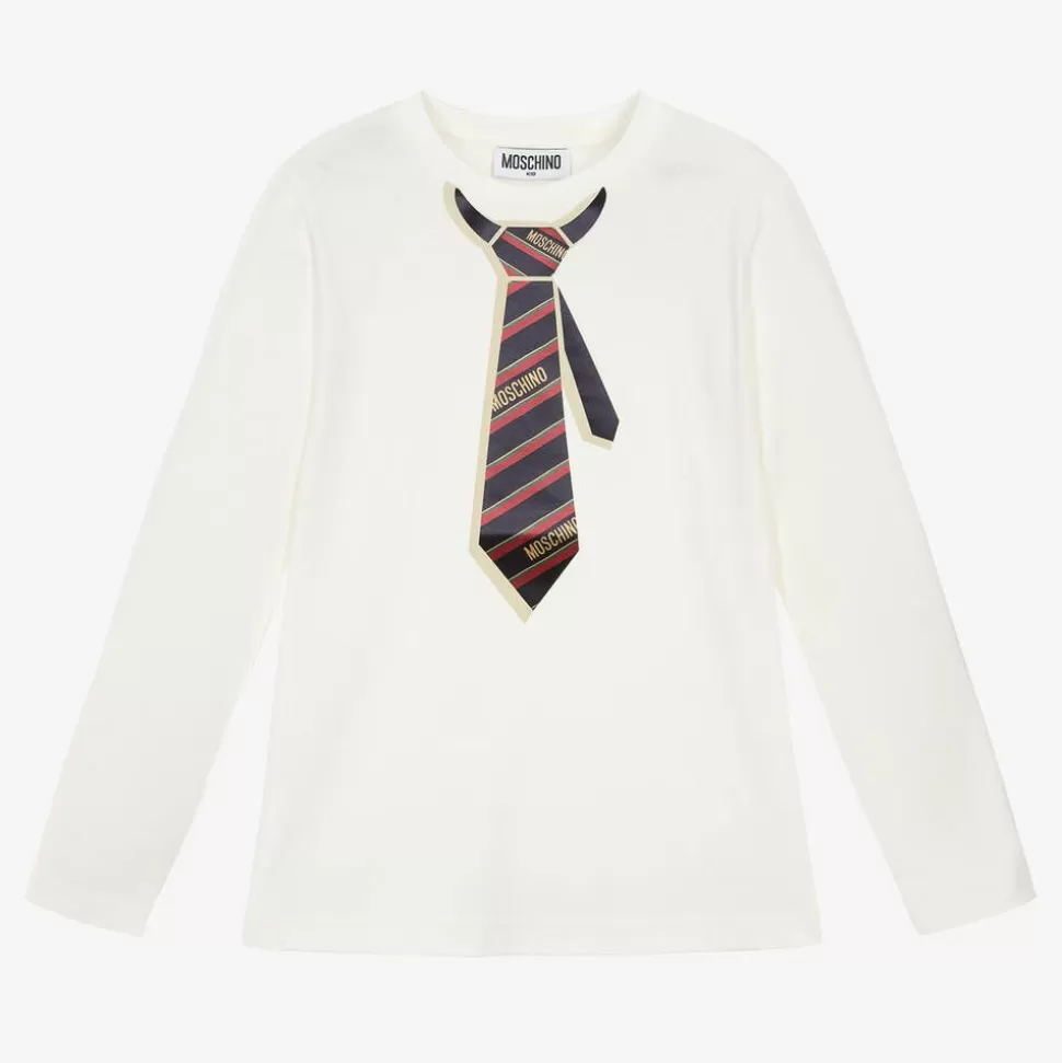 Moschino Kid-Teen Ivory Cotton Tie Print Top^ Tops