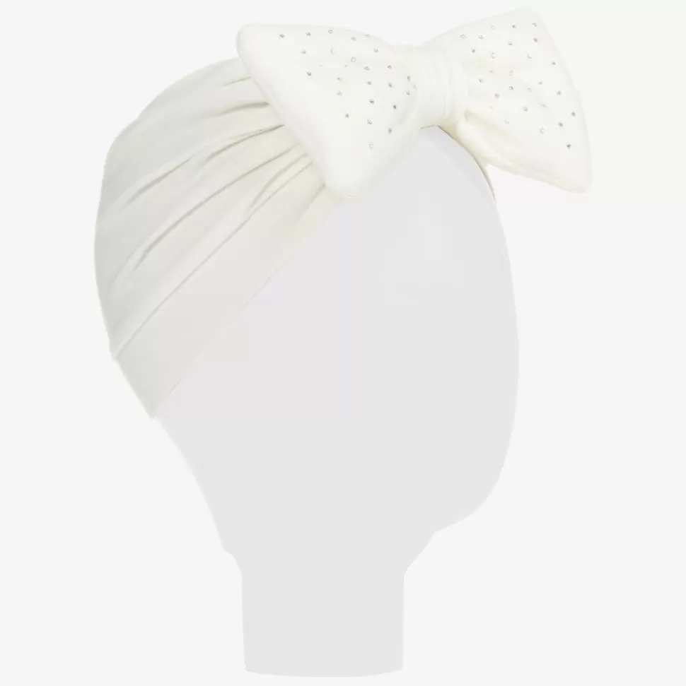 Caramelo Kids Ivory Diamanté Bow Turban^ Hats