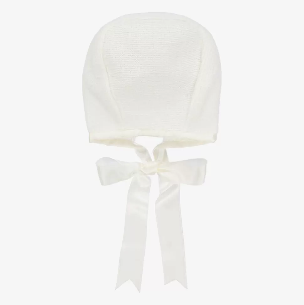 Mebi Ivory Knitted Cotton Lace Baby Bonnet^ Hats