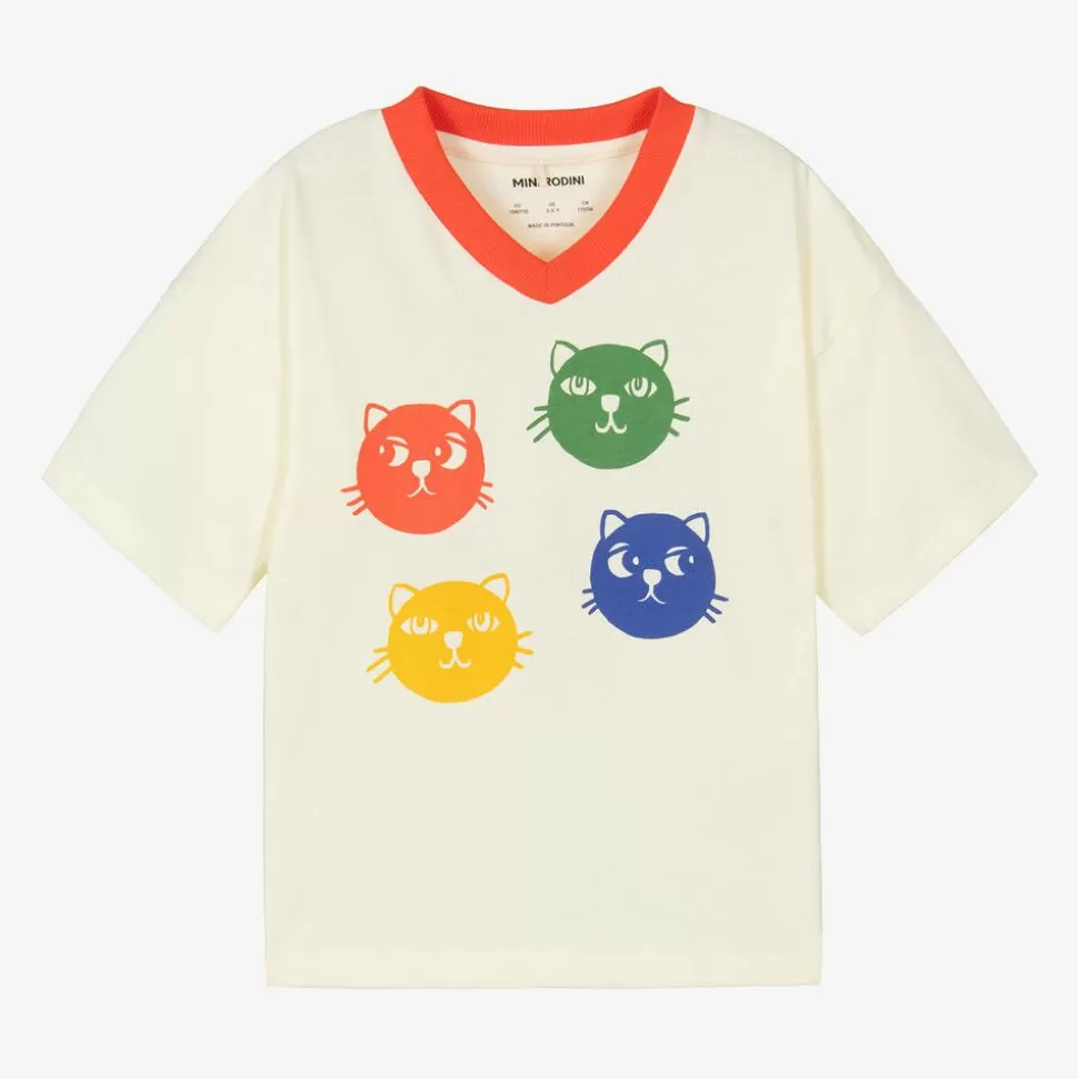 Mini Rodini Ivory Organic Cotton Cat Print T-Shirt^ Tops