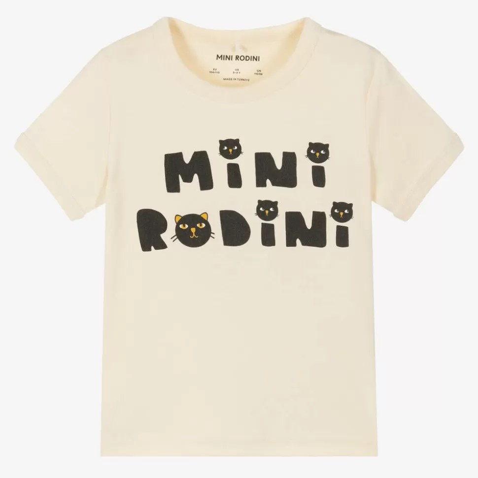 Mini Rodini Ivory Organic Cotton Cats T-Shirt^ Tops