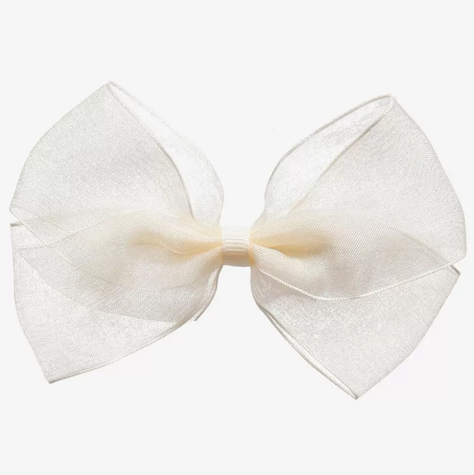 Peach Ribbons Ivory Organza Bow Clip (12cm)^ Hair Accessories