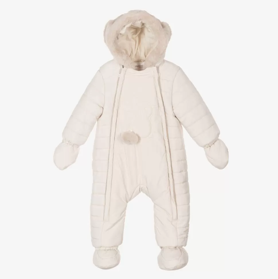 Mayoral Newborn Ivory Padded Bunny Snowsuit^BOY Snowwear | Snowwear