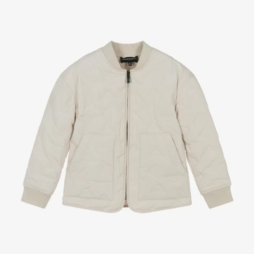 Emporio Armani Ivory Quilted Eagle Logo Jacket^BOY Coats & Jackets | Coats & Jackets