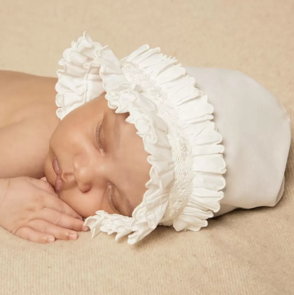 Sarah Louise Ivory Smocked Baby Bonnet^ Hats
