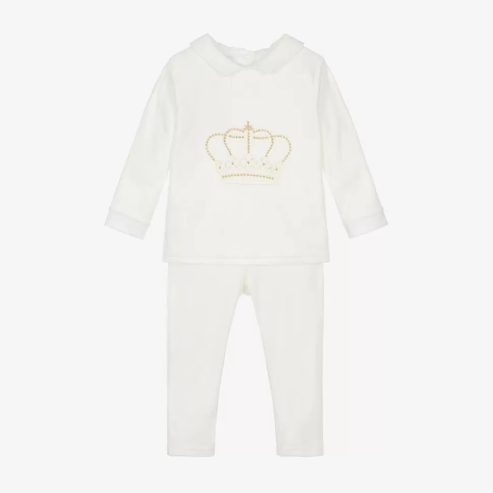 Sofija Ivory Velour Baby Trouser Set^BOY Outfit Sets | Outfit Sets