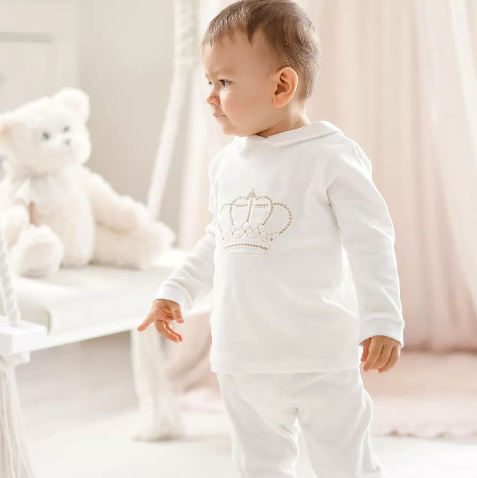 Sofija Ivory Velour Baby Trouser Set^BOY Outfit Sets | Outfit Sets