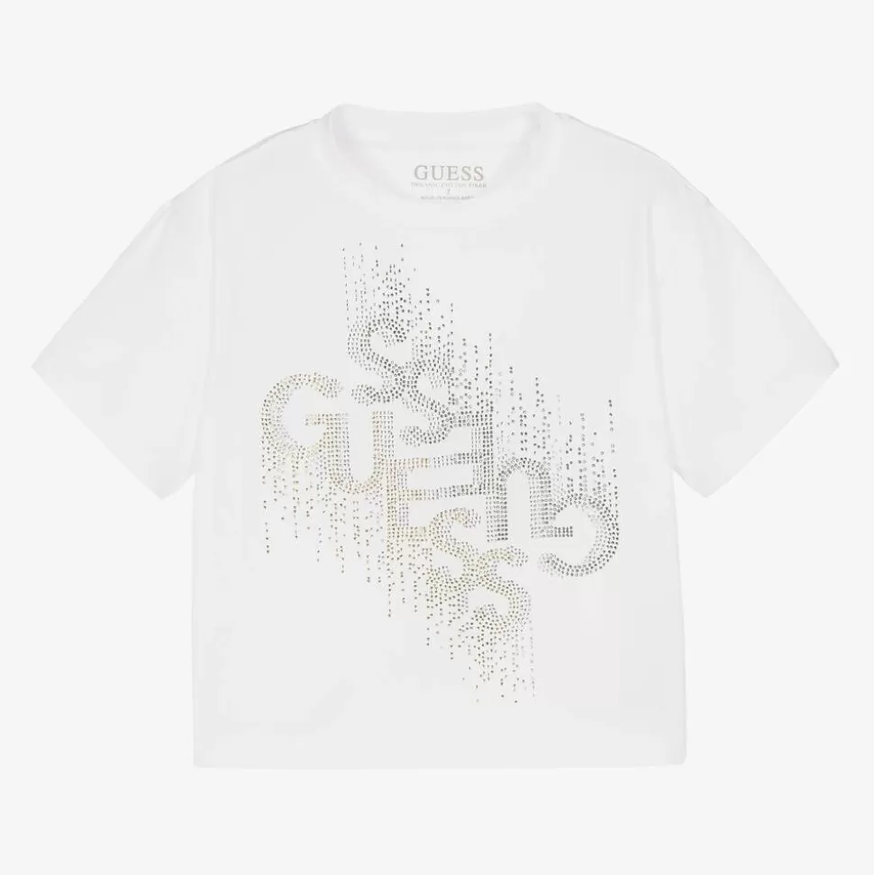 Guess Junior Girls White Cotton Diamanté T-Shirt^ Tops