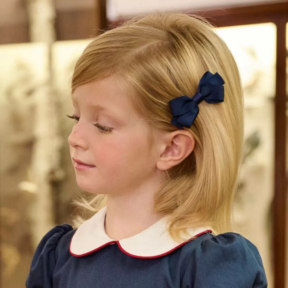 Peach Ribbons Navy Blue Bow Hair Clip (7cm)^ Hair Accessories
