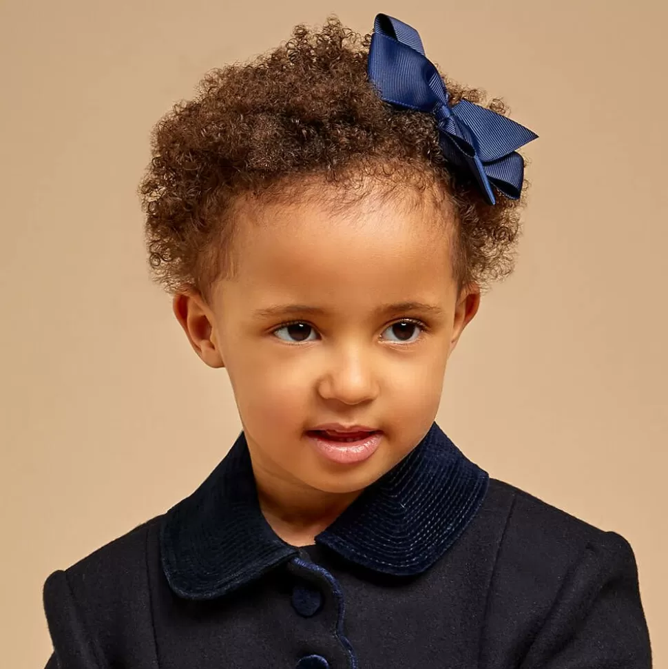 Peach Ribbons Navy Blue Bow Hair Clip (12cm)^ Hair Accessories