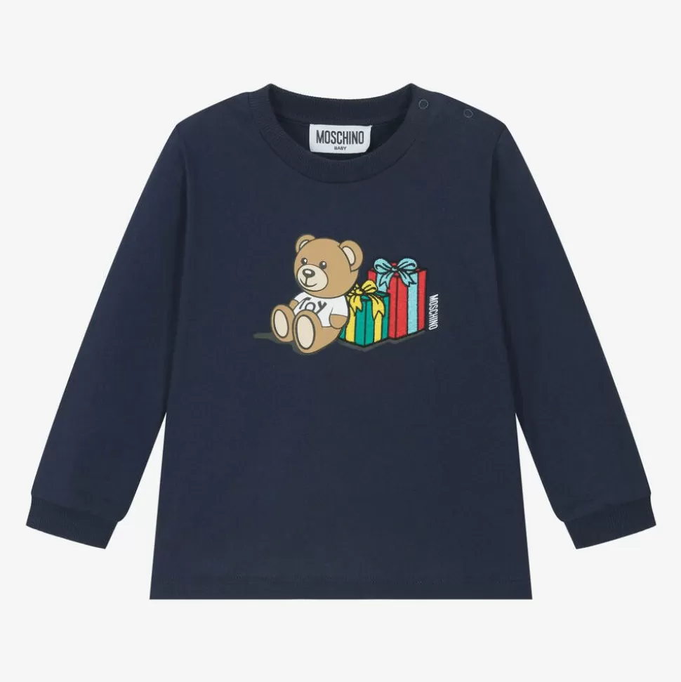 Moschino Baby Navy Blue Cotton Teddy Bear Baby Top^ Tops