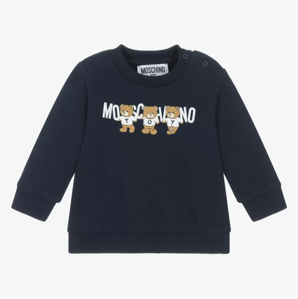 Moschino Baby Navy Blue Cotton Teddy Bear Sweatshirt^ Tops