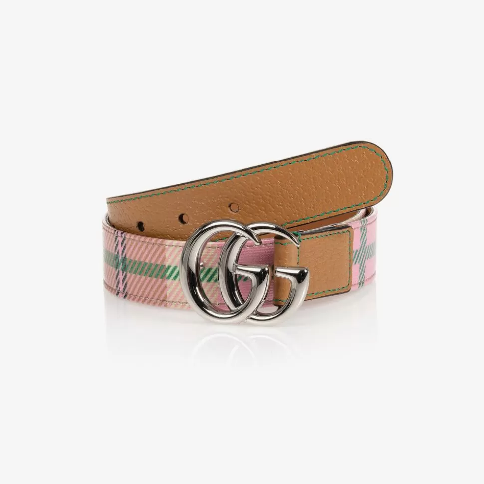 Gucci Pink Check Double G Belt^ Clothing Accessories