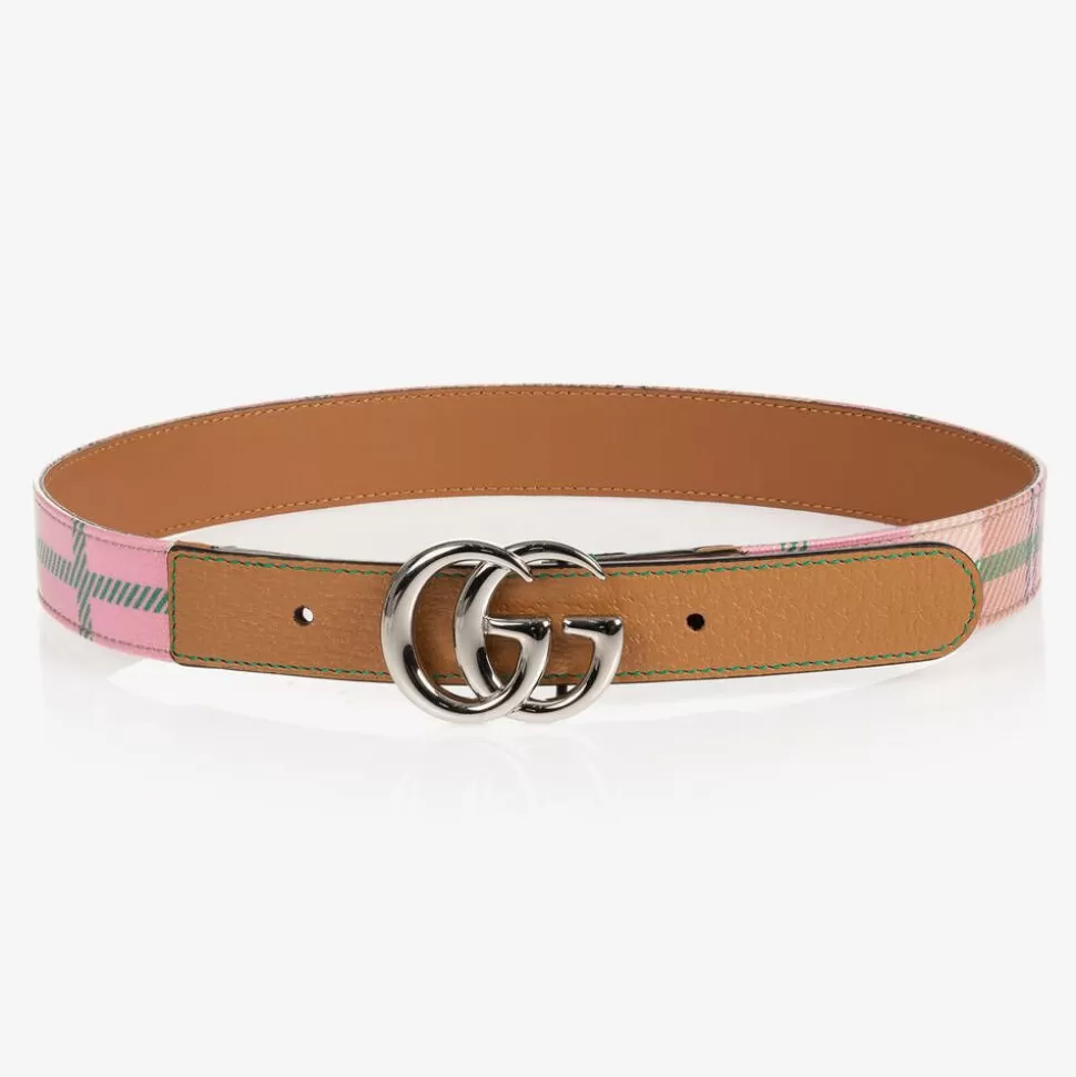 Gucci Pink Check Double G Belt^ Clothing Accessories