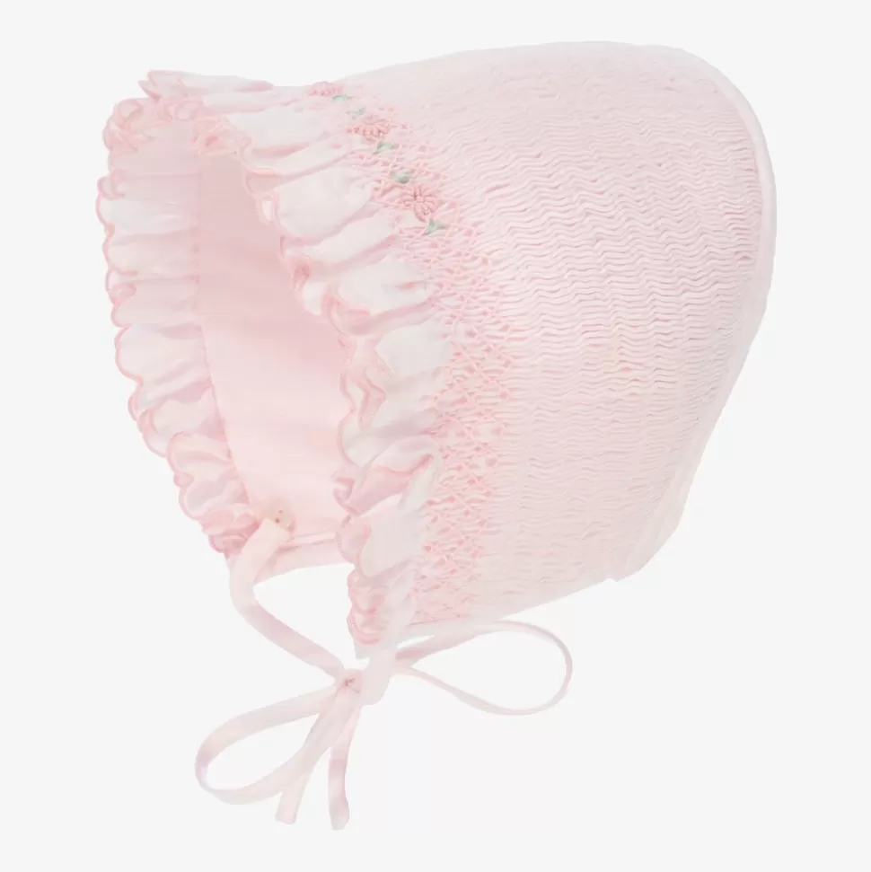 Sarah Louise Pink Hand-Smocked Bonnet^ Hats