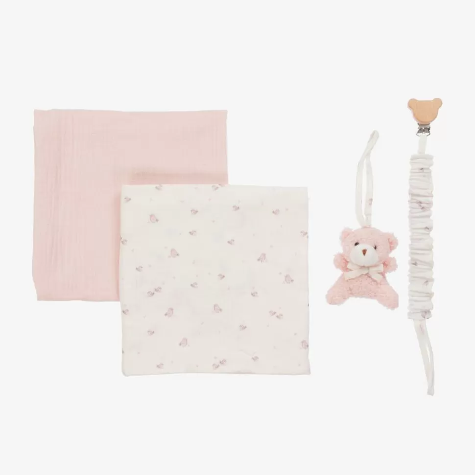 Jamiks Pink Organic Cotton Muslin Cloth & Dummy Clip Set^ Gifts