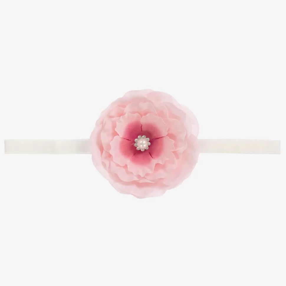 Cute Cute Pink Silk Flower & Ivory Headband with Diamanté^ Hair Accessories