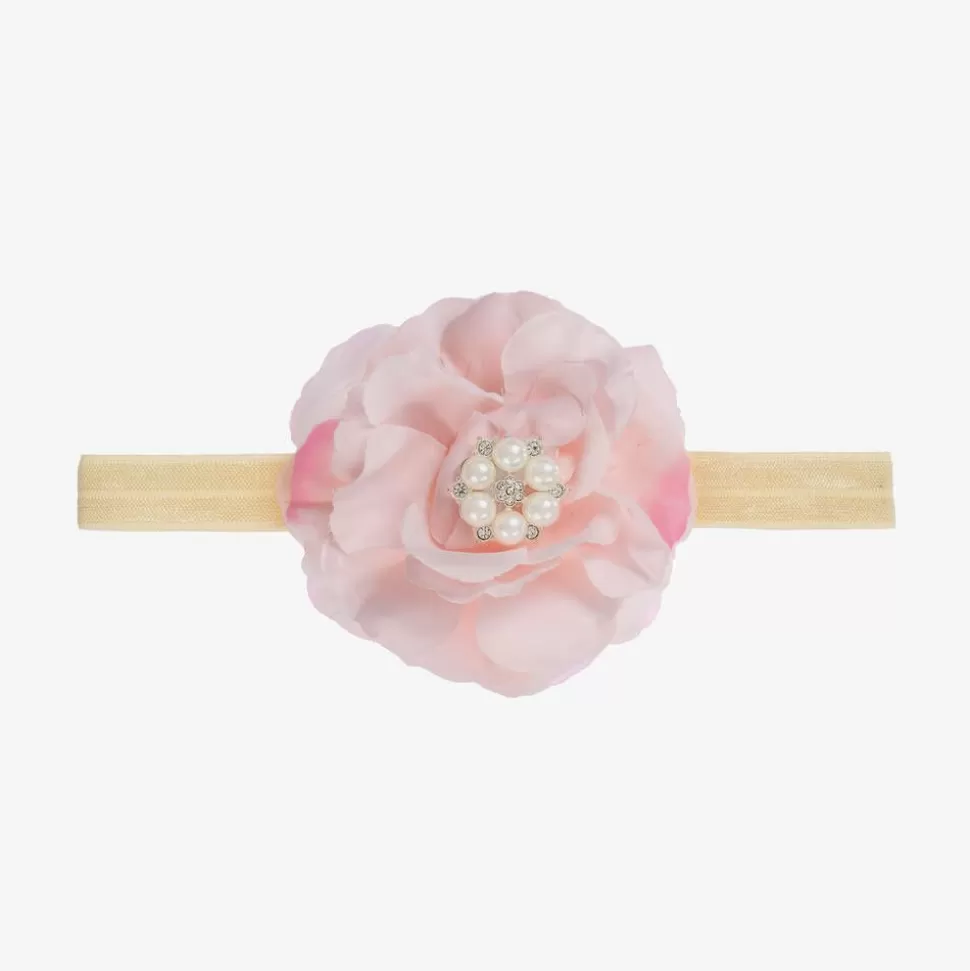 Cute Cute Pink Silk Rose with Diamanté & Pearl Headband^ Hair Accessories