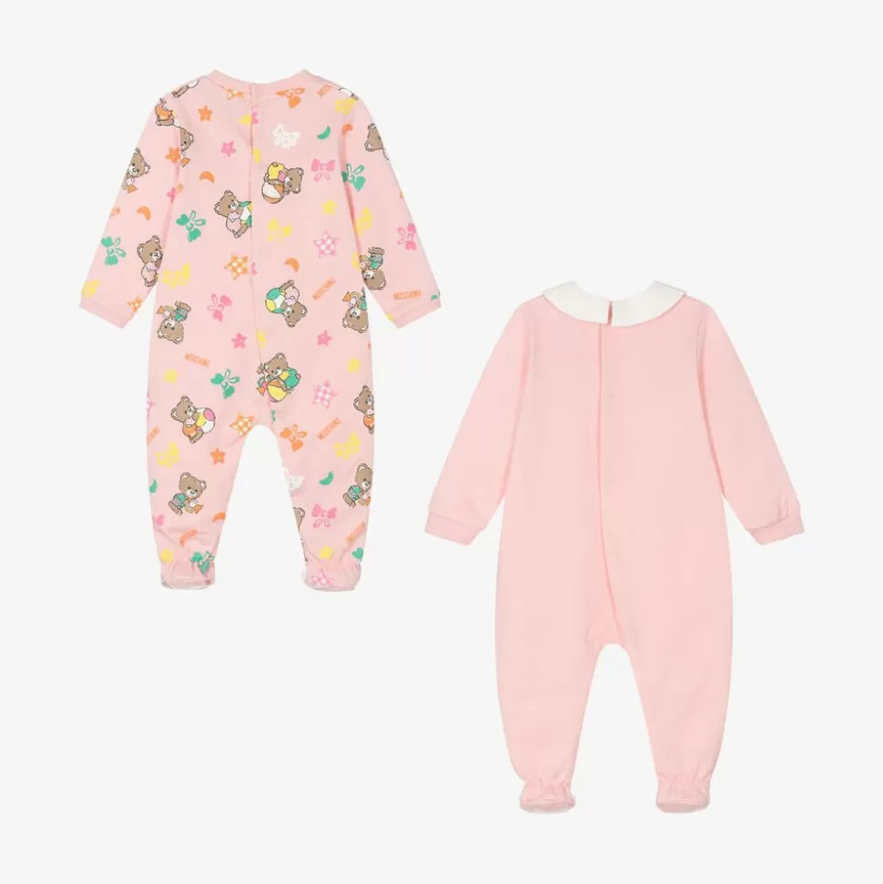 Moschino Baby Pink Teddy Bear Cotton Babygrows (2 Pack)^ Gifts | Babysuits