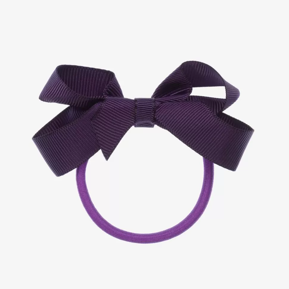 Peach Ribbons Purple Bow Hair Elastic (7cm)^ Hair Accessories