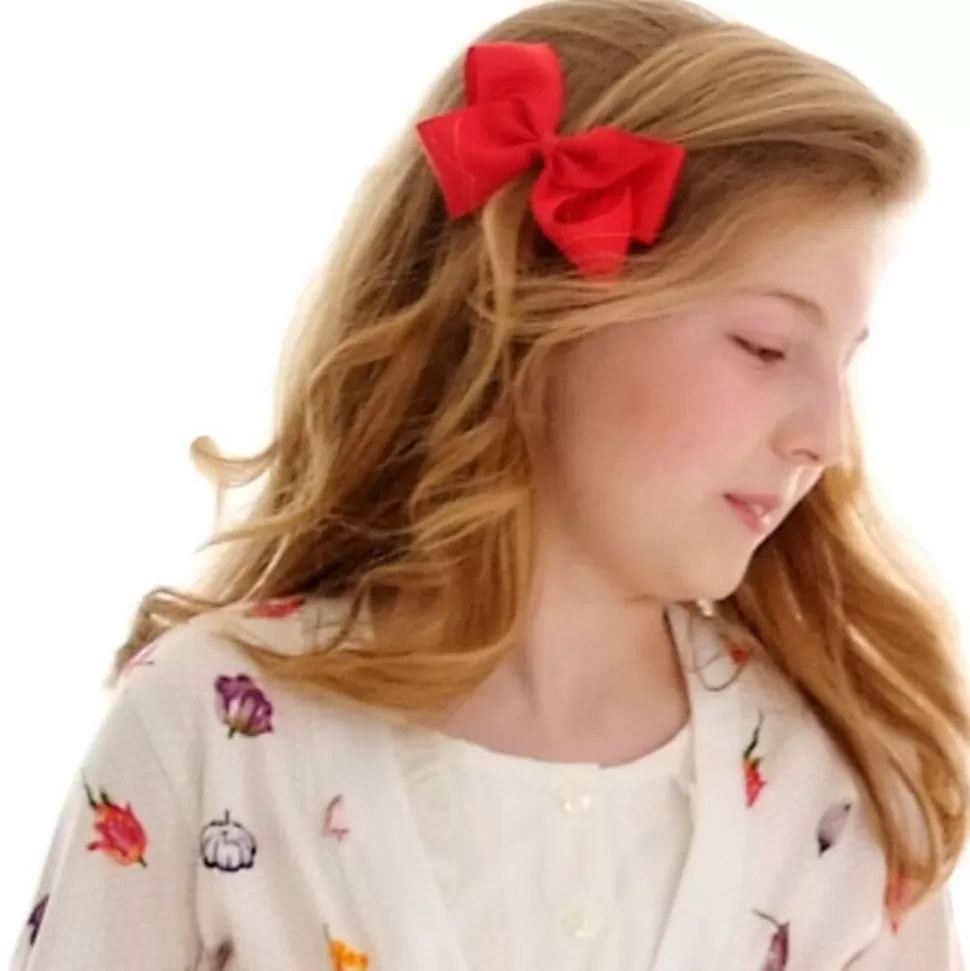 Peach Ribbons Red Bow Hair Clip (12cm)^ Hair Accessories