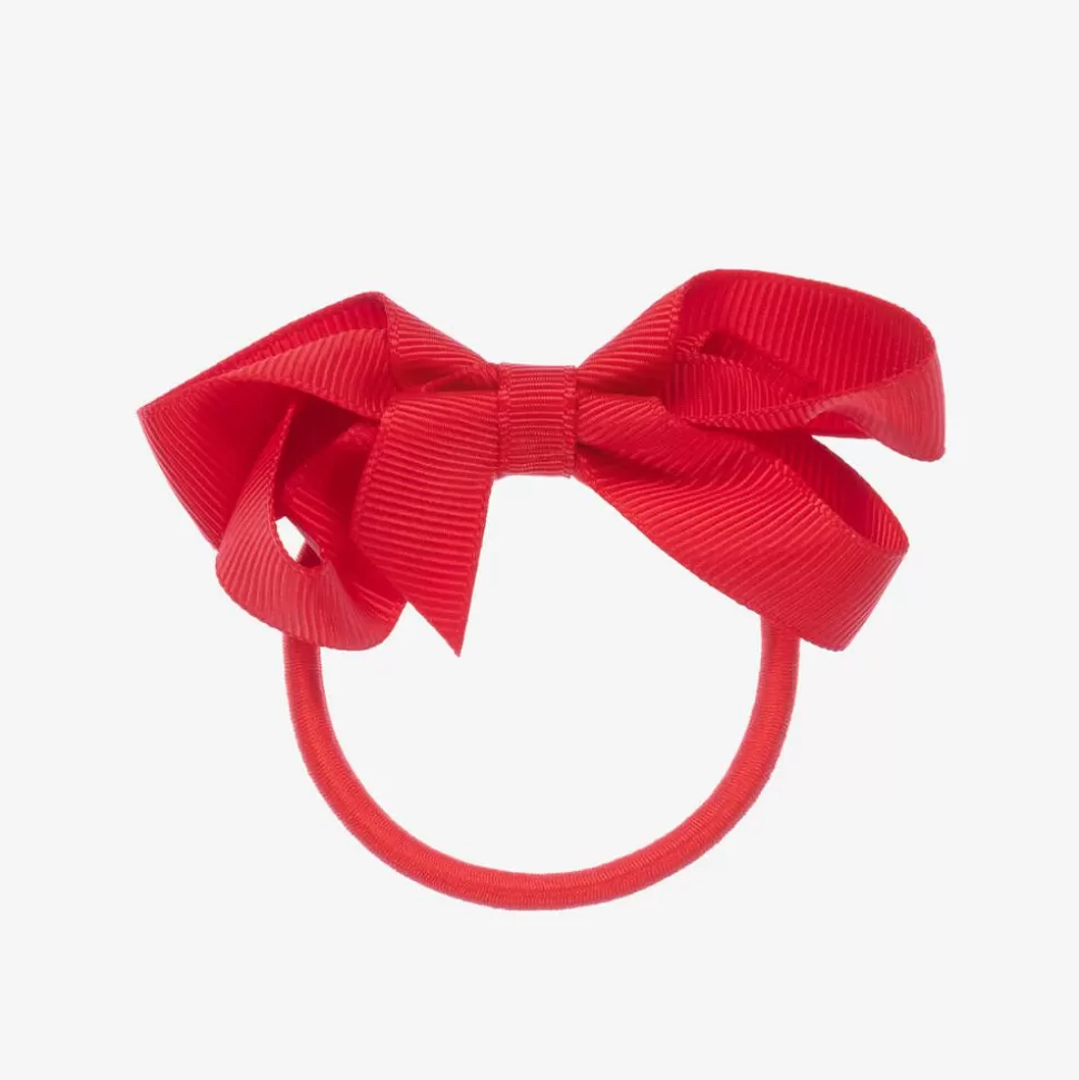 Peach Ribbons Red Bow Hair Elastic (7cm)^ Hair Accessories