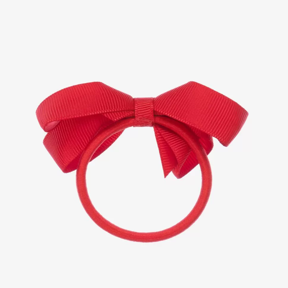 Peach Ribbons Red Bow Hair Elastic (7cm)^ Hair Accessories