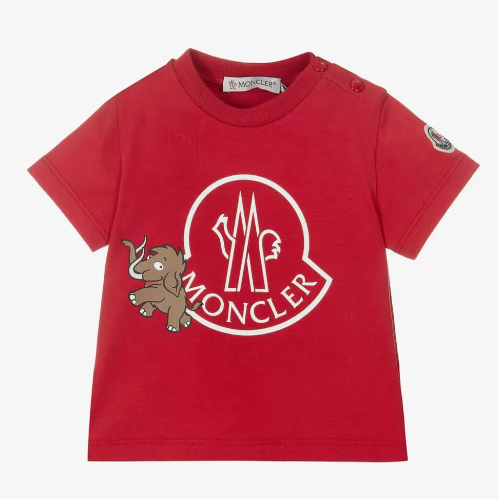 Moncler Enfant Red Cotton Mammoth Logo T-Shirt^BOY Tops