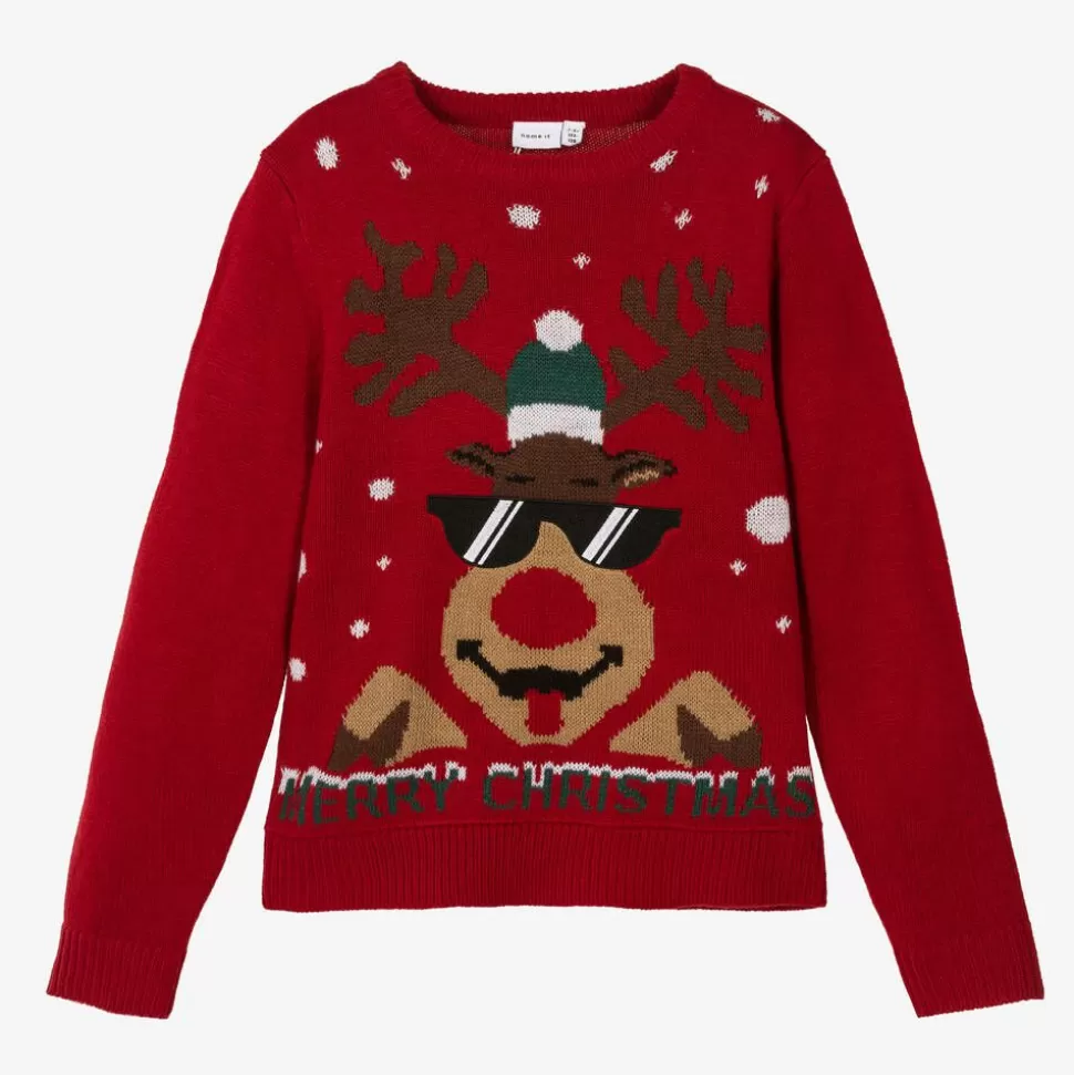 NAME IT Red Festive Reindeer Sweater^ Tops