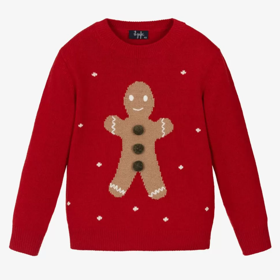 Il Gufo Red Merino Wool Gingerbread Sweater^ Tops