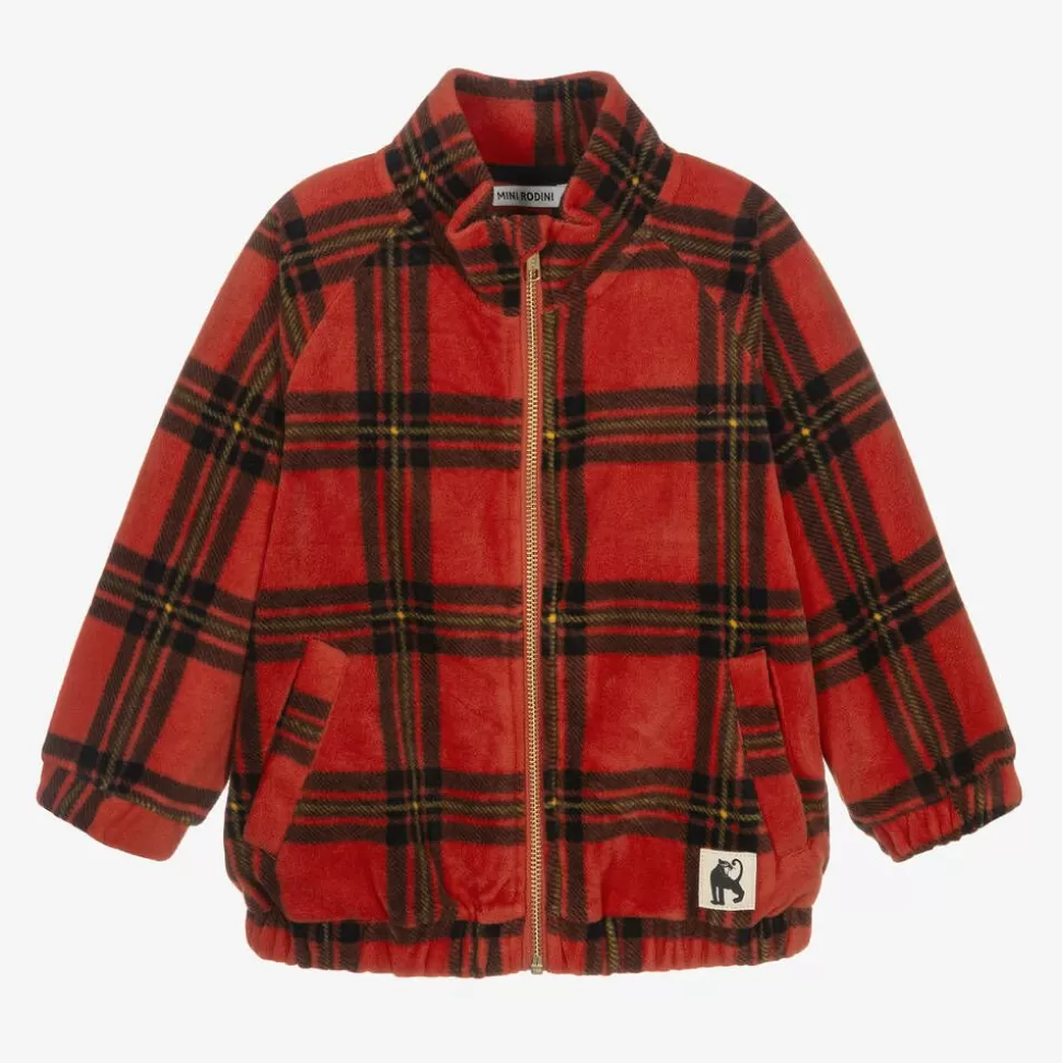 Mini Rodini Red Tartan Check Zip-Up Fleece Top^BOY Tops