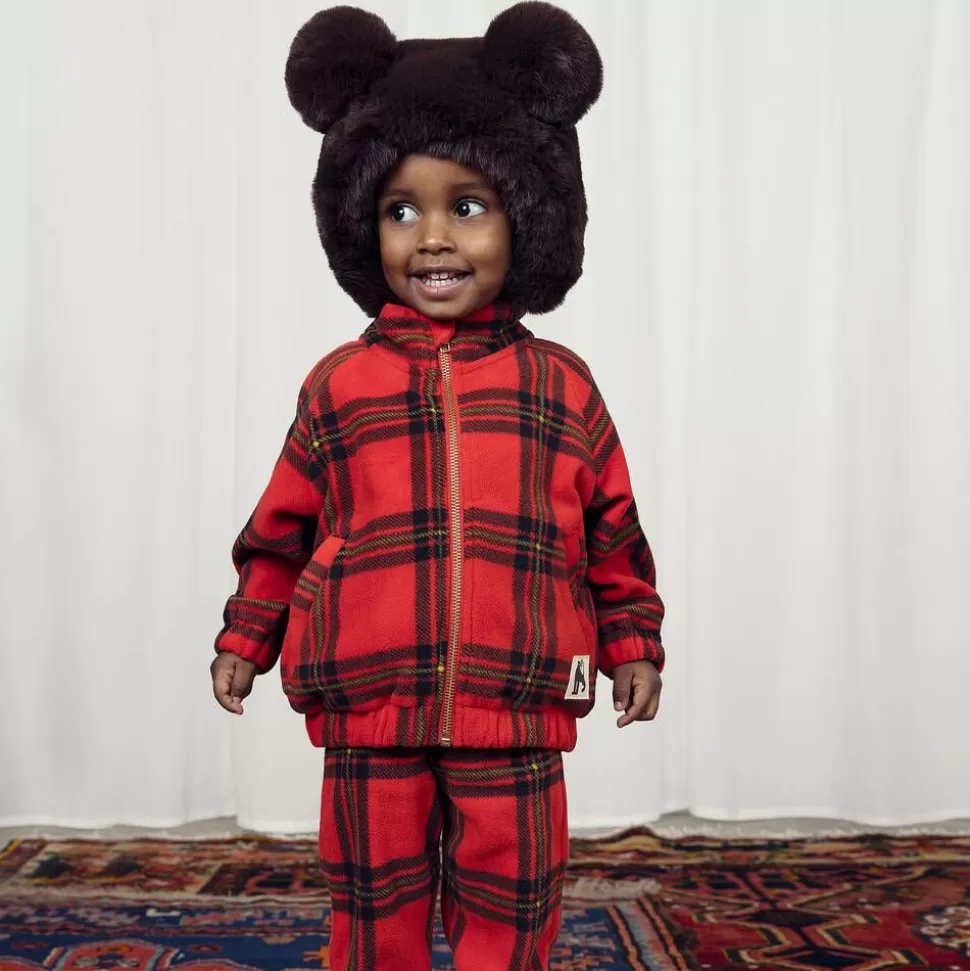 Mini Rodini Red Tartan Check Zip-Up Fleece Top^BOY Tops