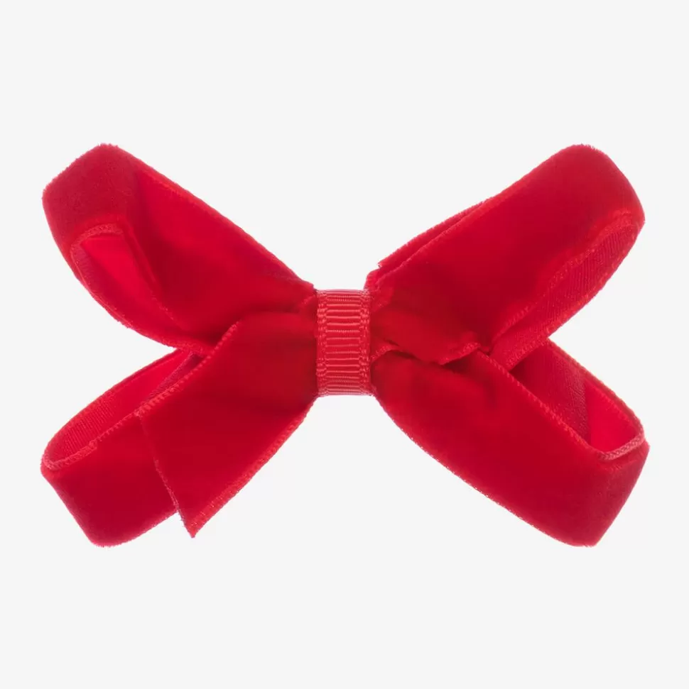 Peach Ribbons Red Velvet Bow Clip (7cm)^ Hair Accessories