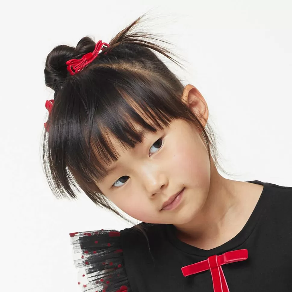 Peach Ribbons Red Velvet Bow Clip (4.5cm)^ Hair Accessories