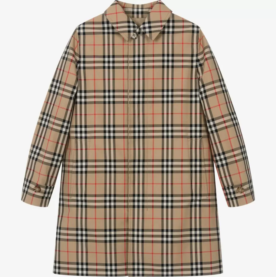 Burberry Teen Boys Beige Check Reversible Car Coat^BOY Coats & Jackets