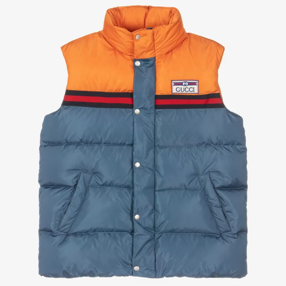 Gucci Teen Boys Blue & Orange Puffer Gilet^BOY Coats & Jackets