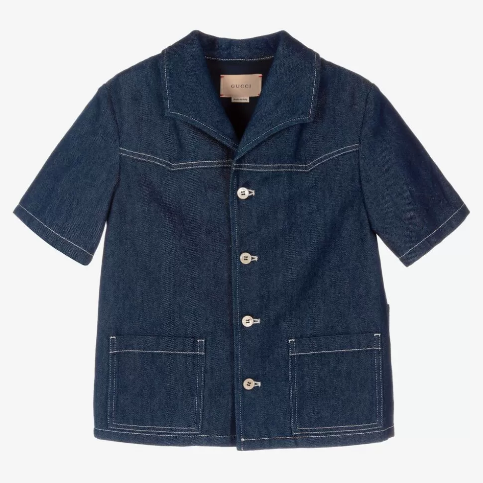 Gucci Teen Boys Blue Denim Logo Jacket^BOY Coats & Jackets