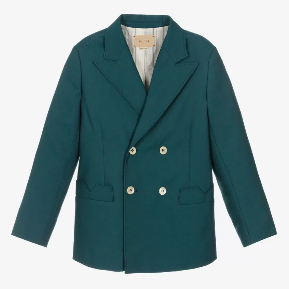 Gucci Teen Boys Blue Wool Square G Blazer^BOY Coats & Jackets