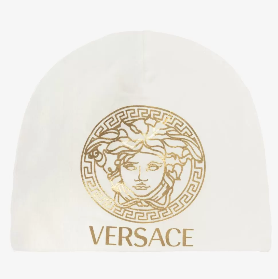 Versace White & Gold Medusa Logo Baby Hat^ Hats