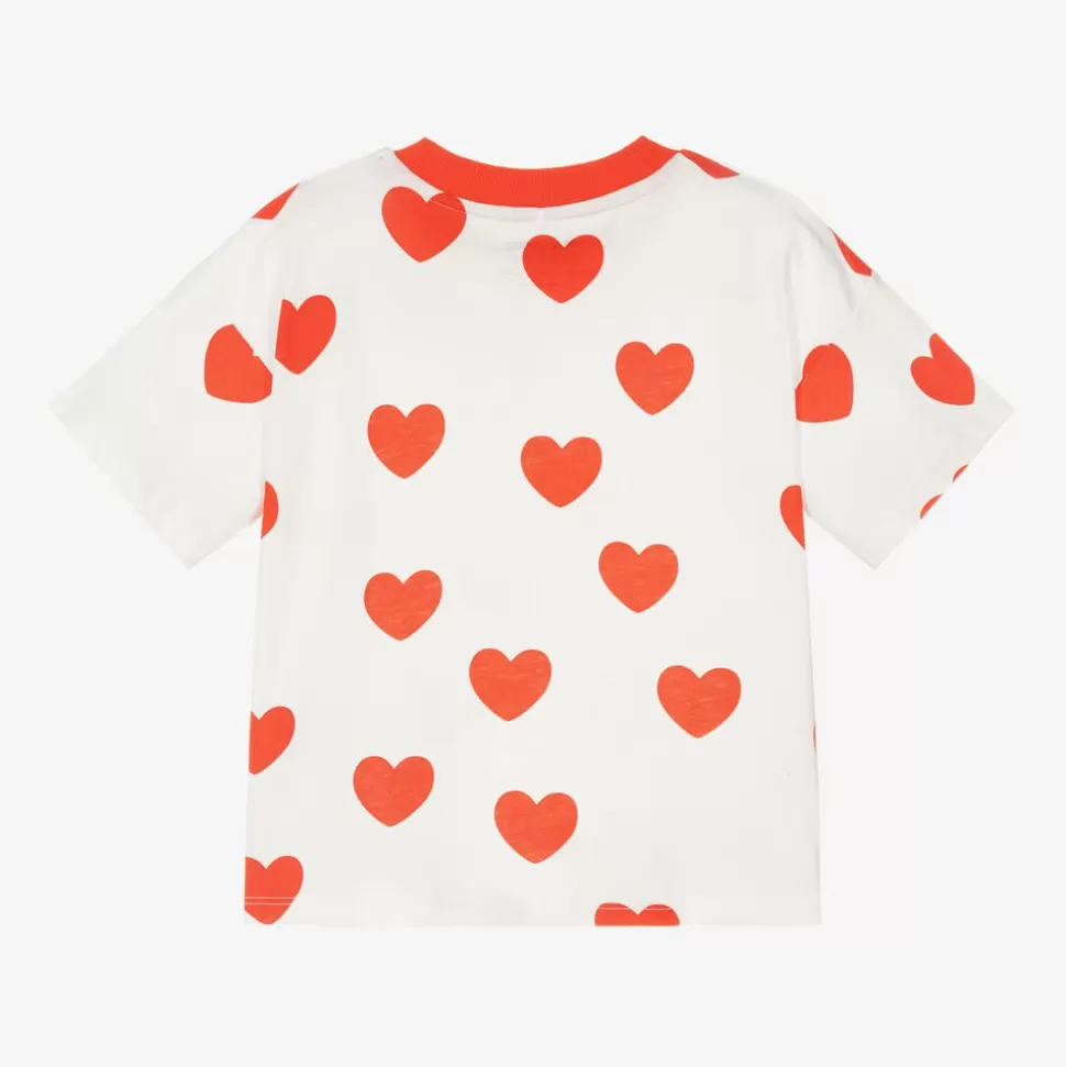 Mini Rodini White & Red Heart Print Cotton T-Shirt^ Tops