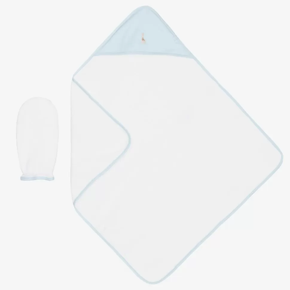 Kissy Kissy White & Blue Cotton Hooded Towel & Mitt Set^ Towels & Robes