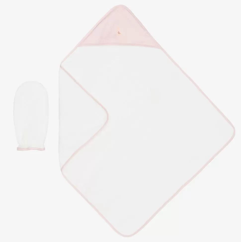 Kissy Kissy White & Pink Cotton Hooded Towel & Mitt Set^ Towels & Robes