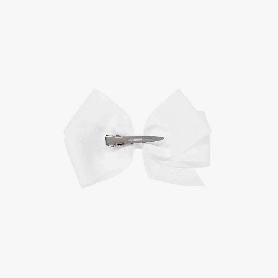 Peach Ribbons White Bow Hair Clip (12cm)^ Hair Accessories