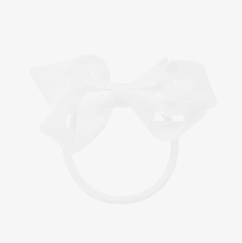 Peach Ribbons White Bow Hair Elastic (7cm)^ Hair Accessories