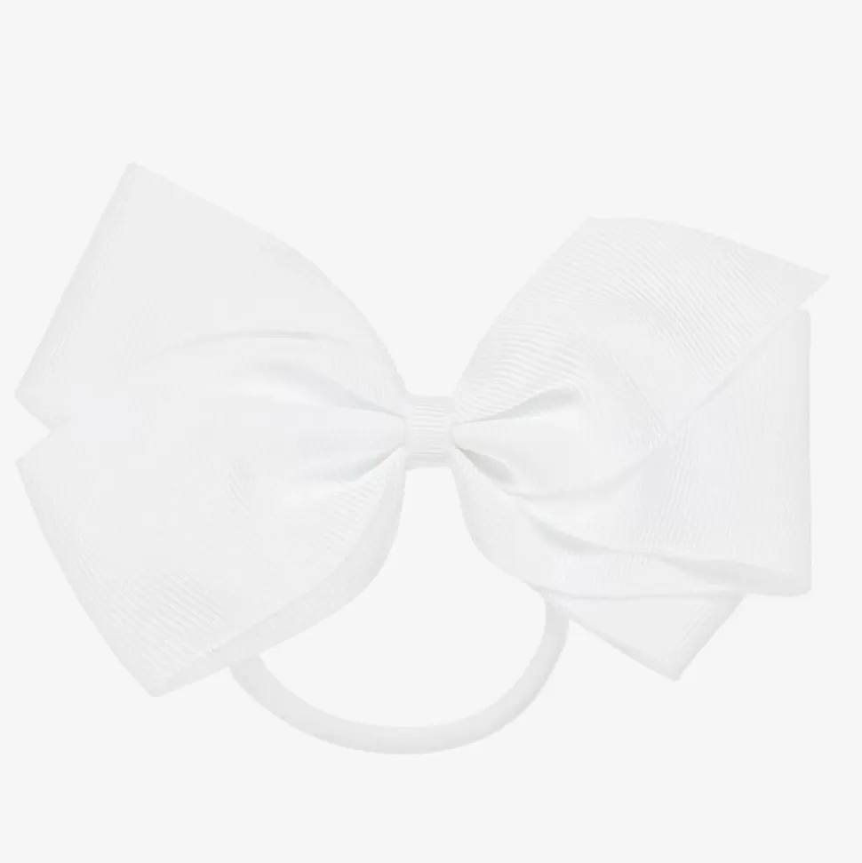Peach Ribbons White Bow Hair Elastic (12cm)^ Hair Accessories