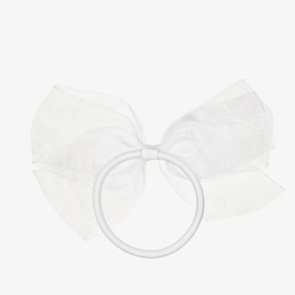 Peach Ribbons White Bow Hair Elastic (12cm)^ Hair Accessories