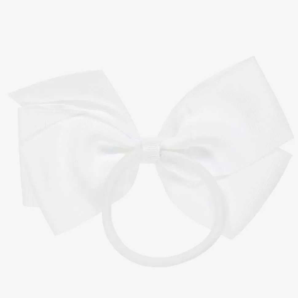 Peach Ribbons White Bow Hair Elastic (12cm)^ Hair Accessories