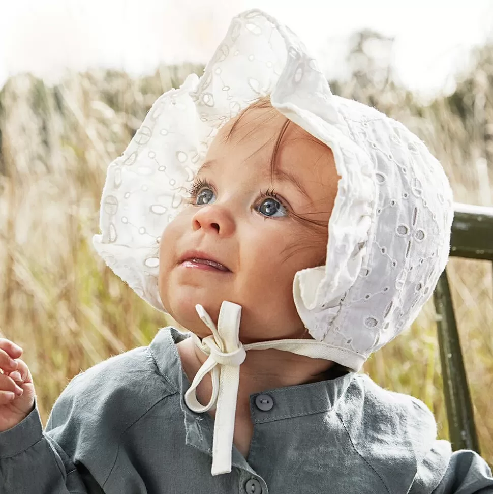 Elodie White Cotton Bonnet (SPF30)^ Hats